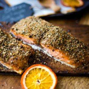 A close up of food, with grilled salmon