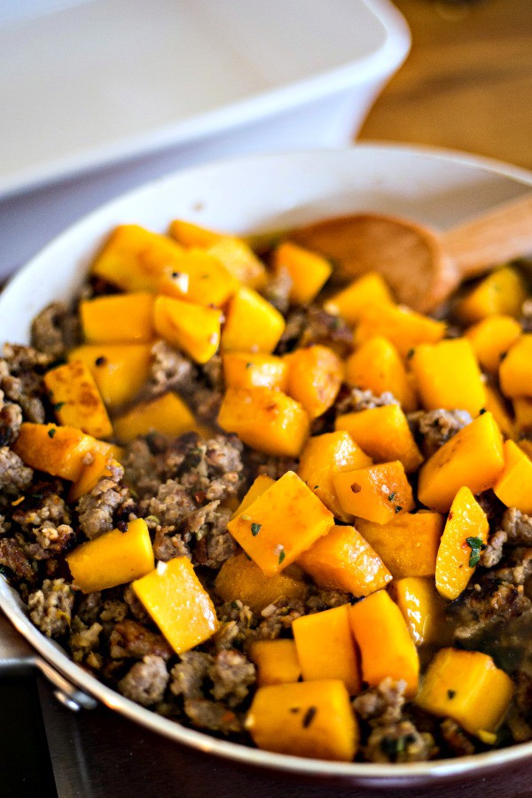 Cooking Butternut Squash with Italian Sausage 