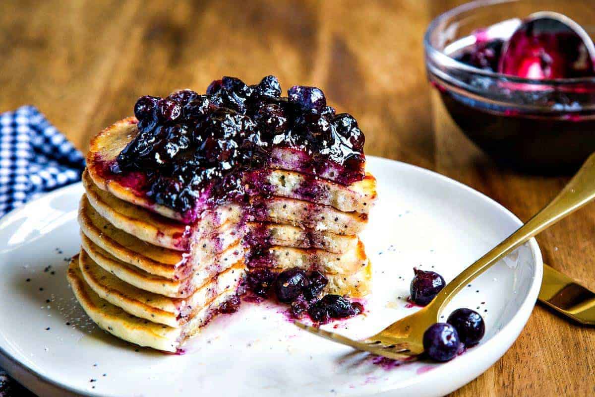 Lemon Poppy Seed Pancakes with Blueberry Compote Life, Love, and Good