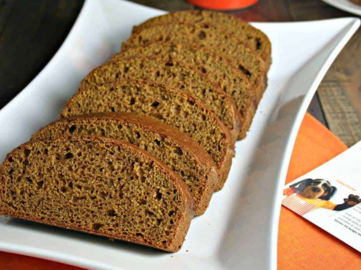 A close up of a slice of Pumpkin Bread on a plate