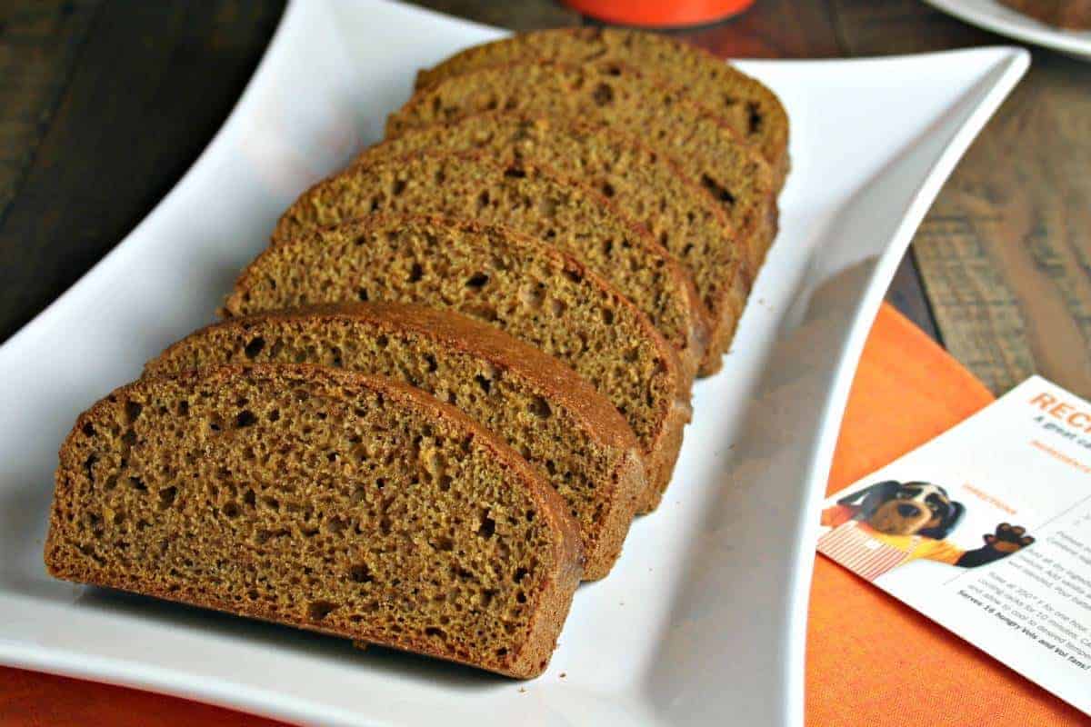 A close up of a slice of Pumpkin Bread on a plate