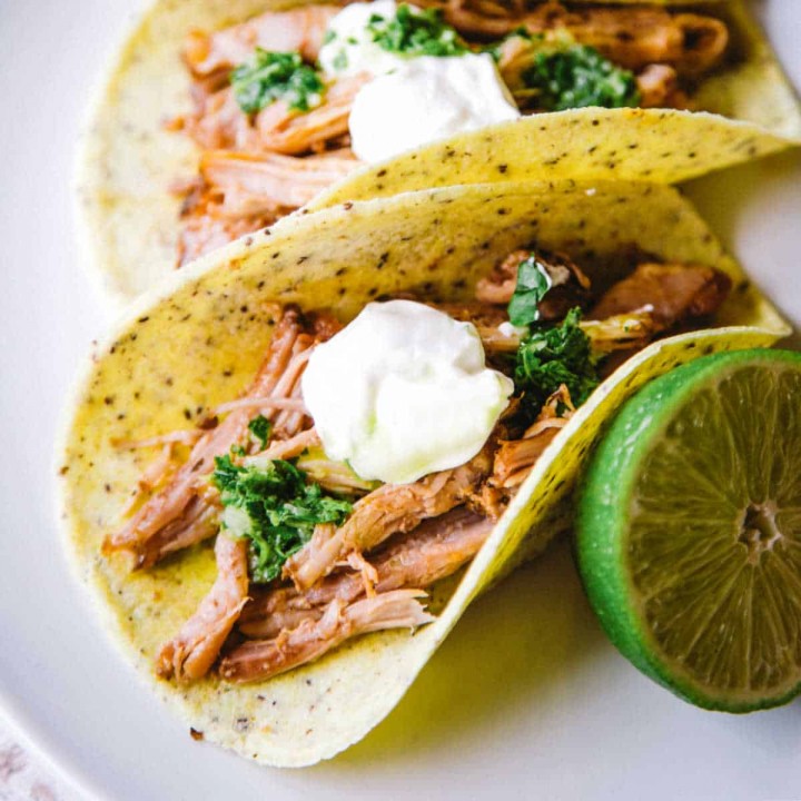 pork carnitas on a white platter