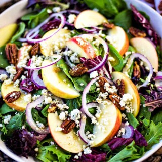 salad with apples, blue cheese, and candied pecans
