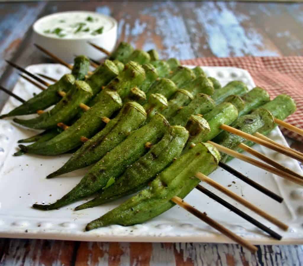 Peppery Grilled Okra & LemonBasil Dipping Sauce Life, Love, and Good