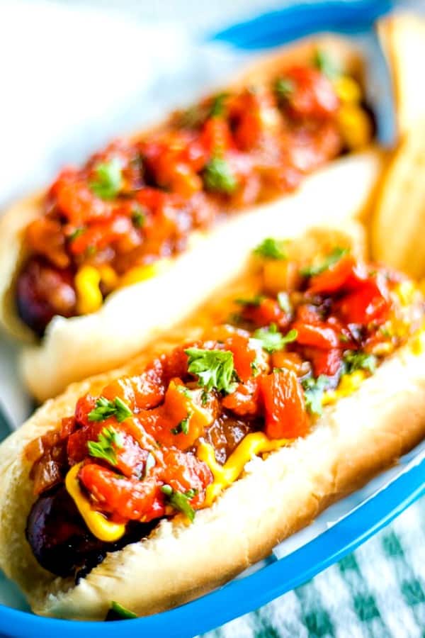 NY Street Dogs with Sweet Onion Sauce and Red Pepper Relish