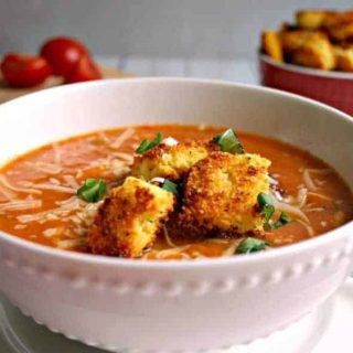 Creamy Tomato Soup with Peppery Parmesan Cornbread Croutons | Life, Love, and Good Food