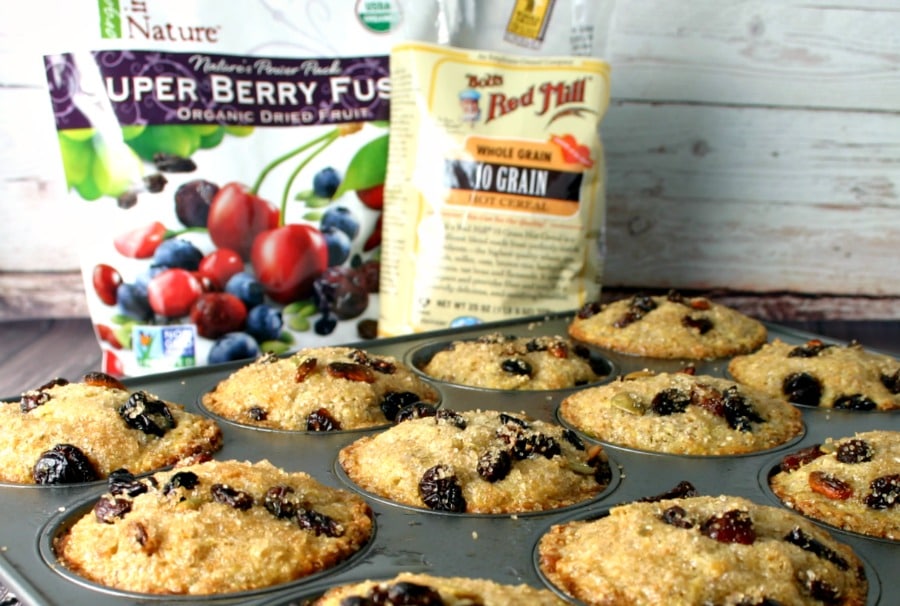 A close up of Super Berry 10 Grain Muffins