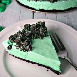 A slice of pe on a plate, with Grasshopper Pie