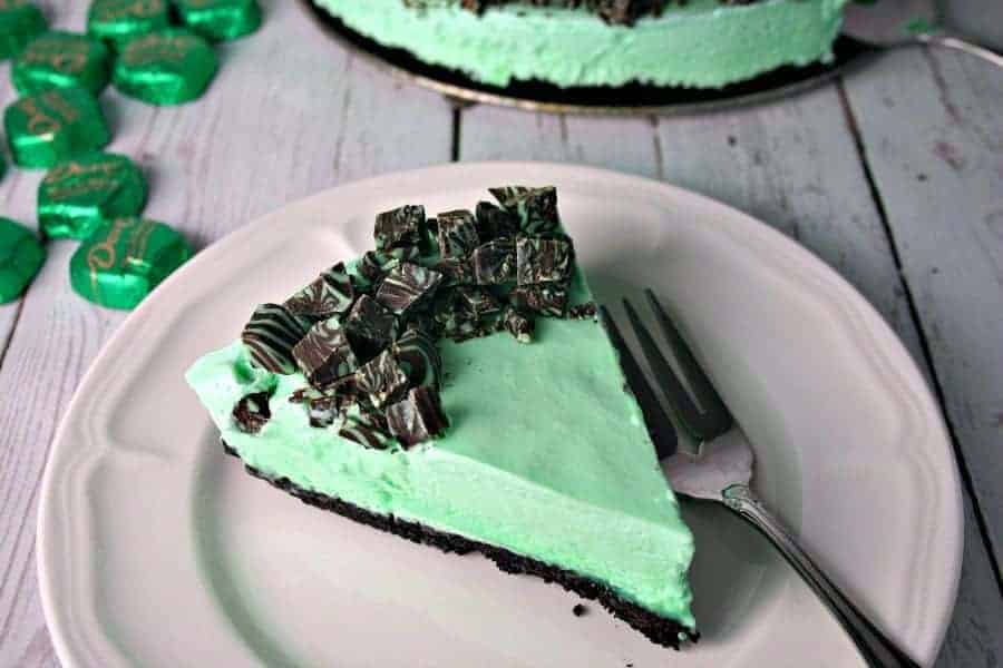 A slice of pe on a plate, with Grasshopper Pie
