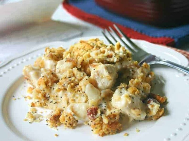A plate of food, with Poppy Seed Chicken Casserole