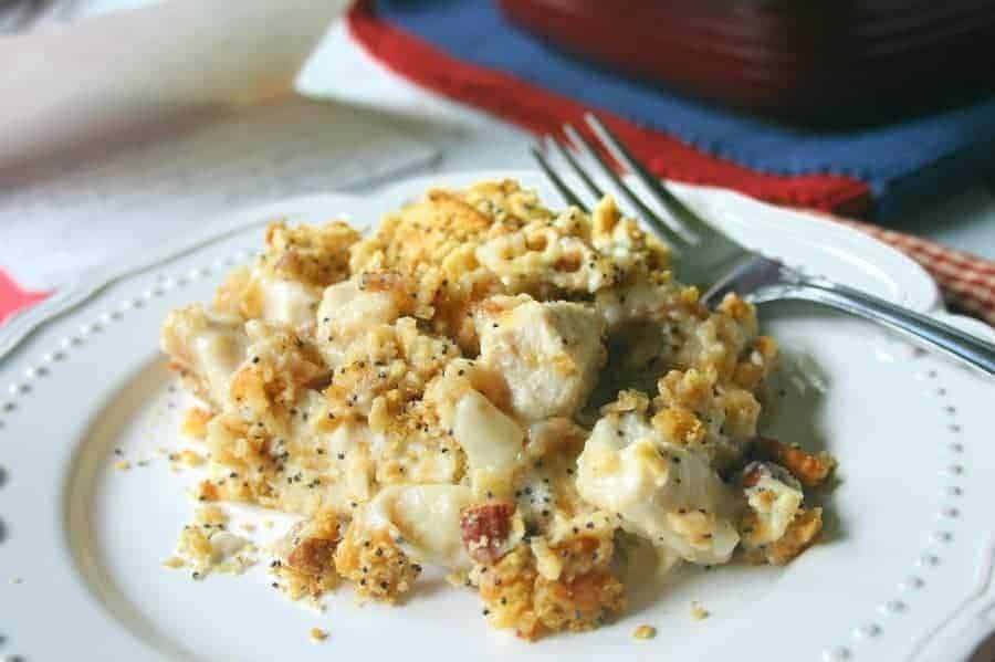 A plate of food, with Poppy Seed Chicken Casserole