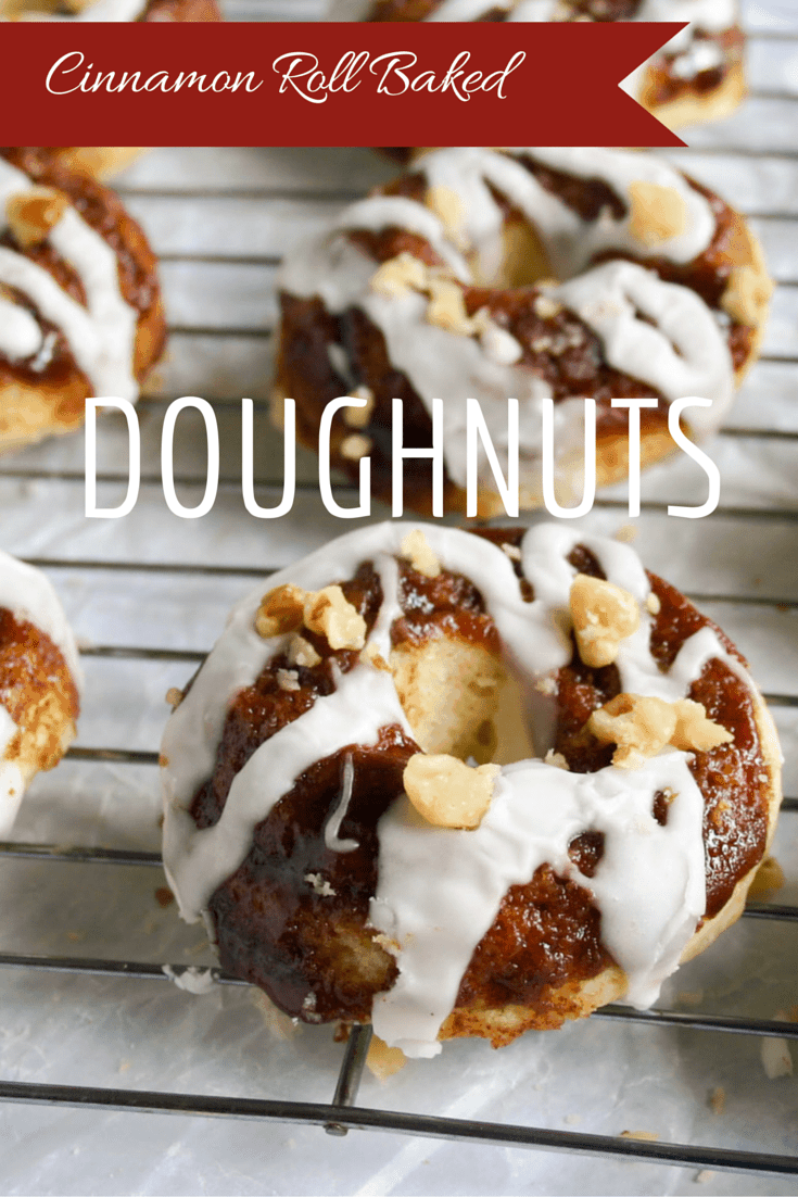 A close up of Cinnamon Roll Baked Doughnuts