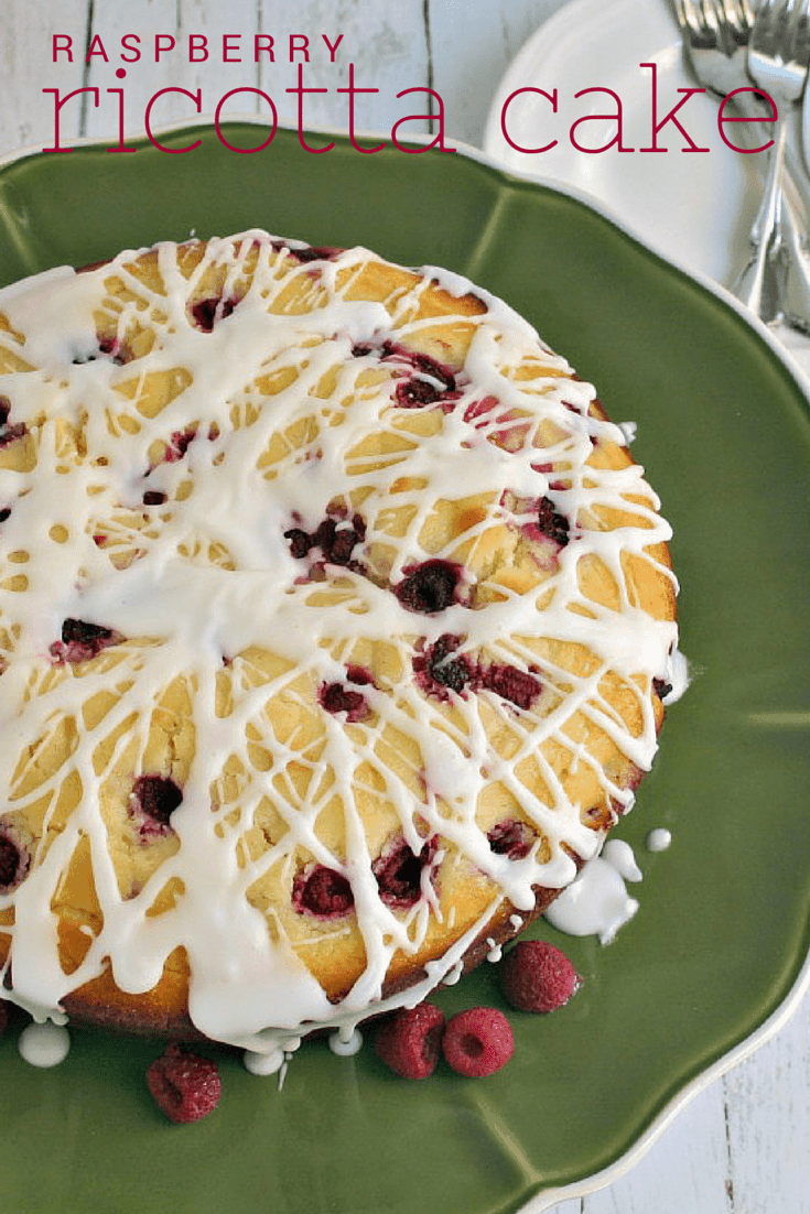 A close up of Raspberry Ricotta Cake on a plate