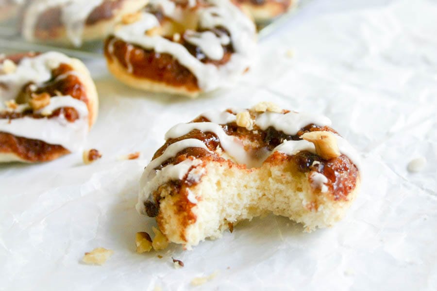 A close up of Cinnamon Roll Baked Doughnuts