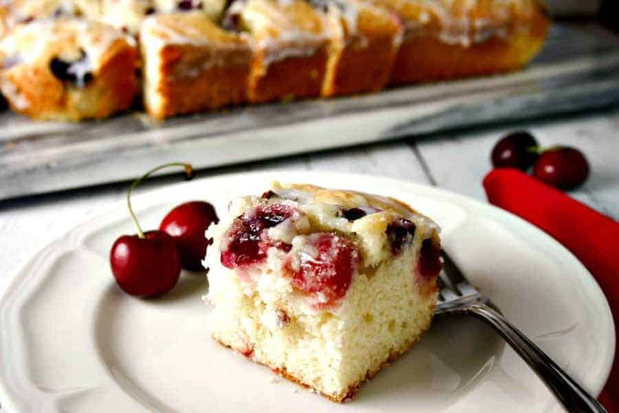 Cherry Cake with Buttermilk Powdered Sugar Glaze