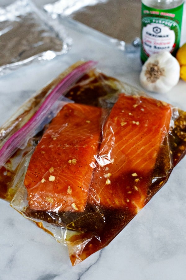 Place grilled salmon marinade in ziplock bag for at least one hour