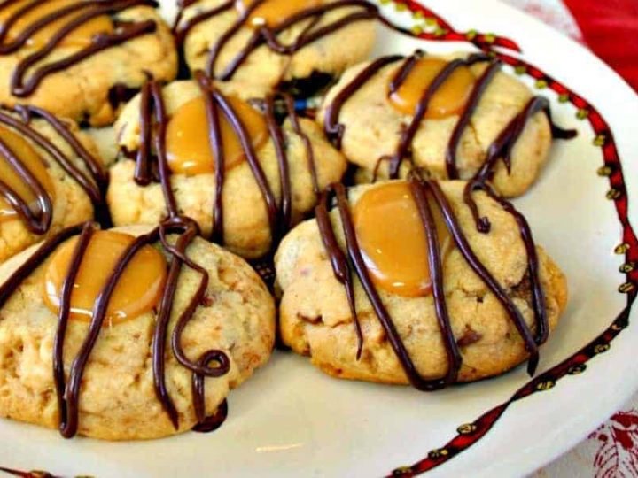 A plate of peanut butter toffee turtle cookies