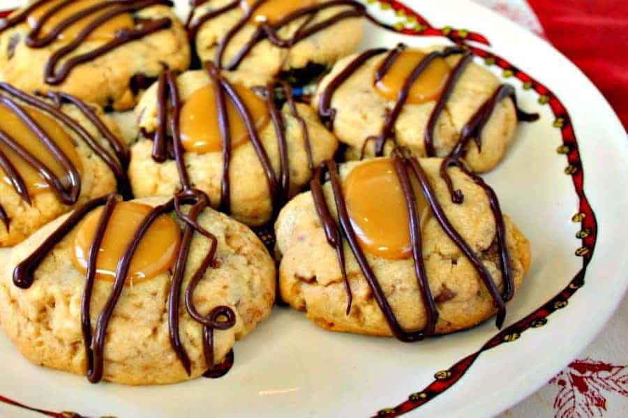 A plate of peanut butter toffee turtle cookies