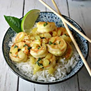 A plate of food, with Coconut Curry Shrimp