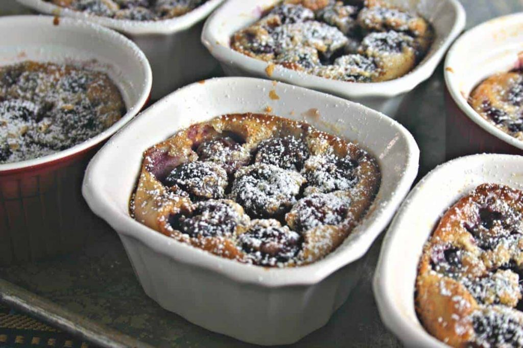 A bowl of food, with Cherry Clafoutis 