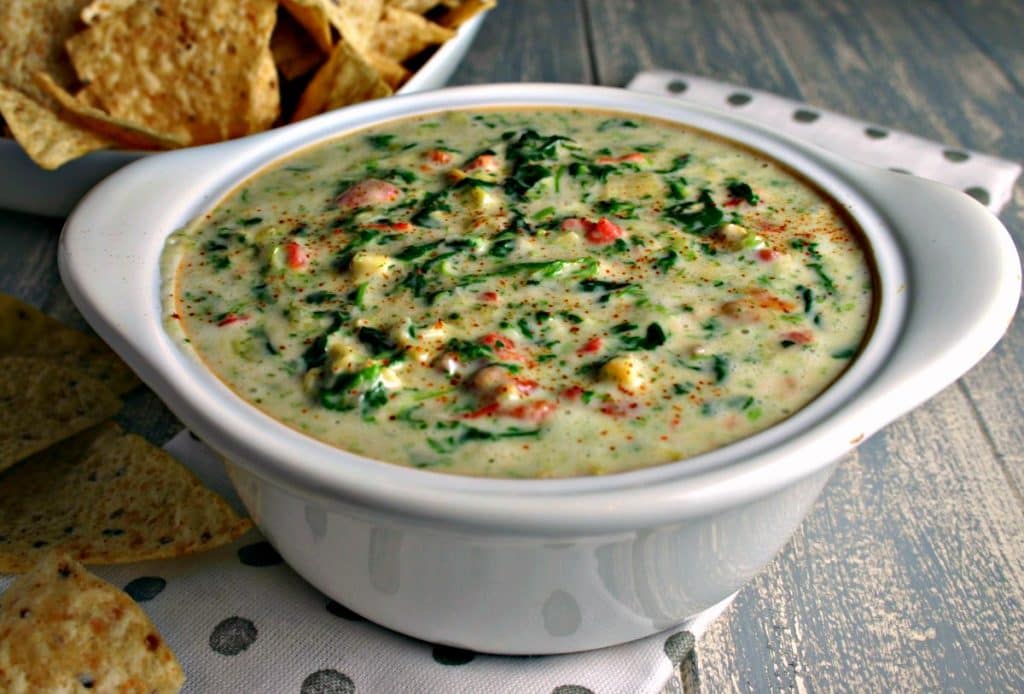 A bowl of Spinach Artichoke Dip on a table