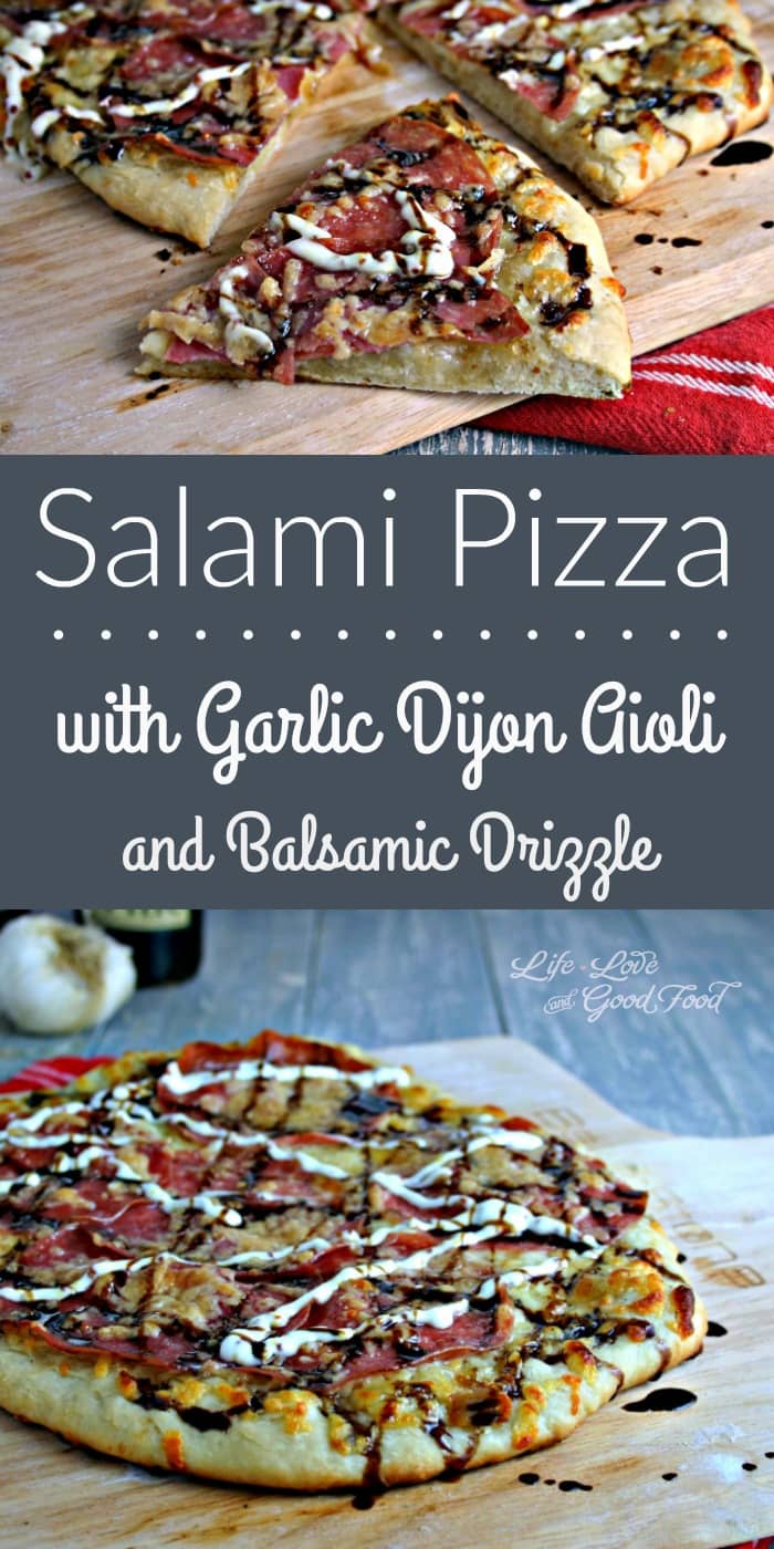 Salami Pizza with Garlic Dijon Aioli | Life, Love, and Good Food @bakerstonebox