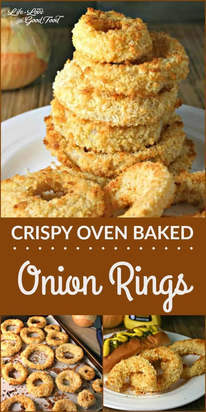 A close up of a plate of food, with Crispy Oven Baked Onion Rings