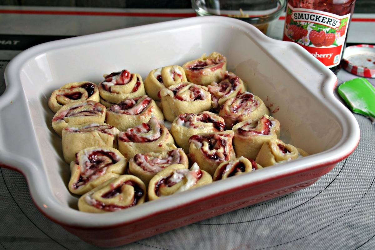 Raspberry Almond Sweet Rolls sliced and ready for the oven