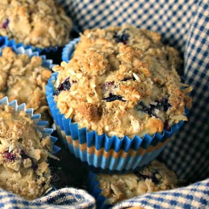 A close up of a fBlueberry Oatmeal Muffins