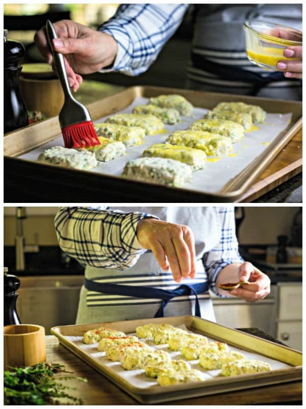 Brushing scones with egg wash