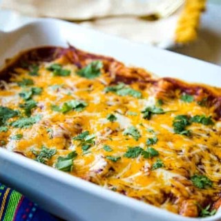 Cheesy Chicken Enchiladas garnished with cilantro