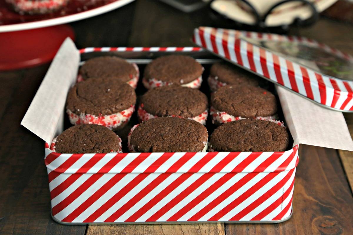 A box of Homemade Peppermint Oreos sitting on top of a table