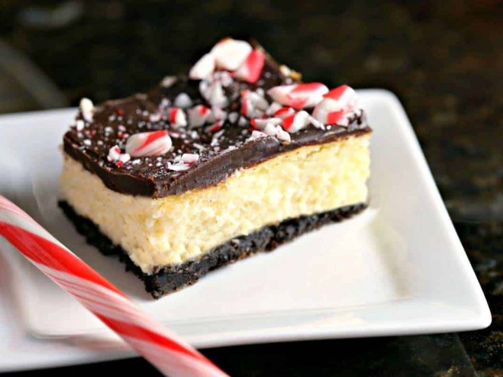 A Peppermint Cheesecake Bar on a plate