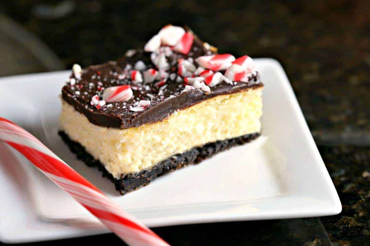 A Peppermint Cheesecake Bar on a plate