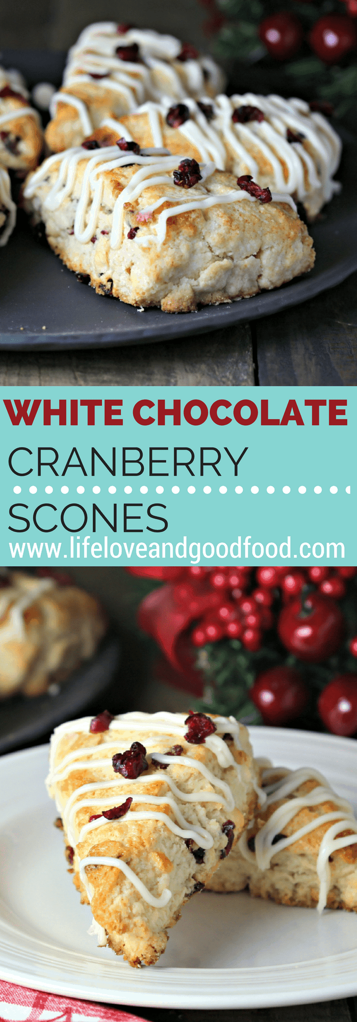 A close up of White Chocolate Cranberry Scones 