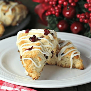 A plate of White Chocolate Cranberry Scones on a table