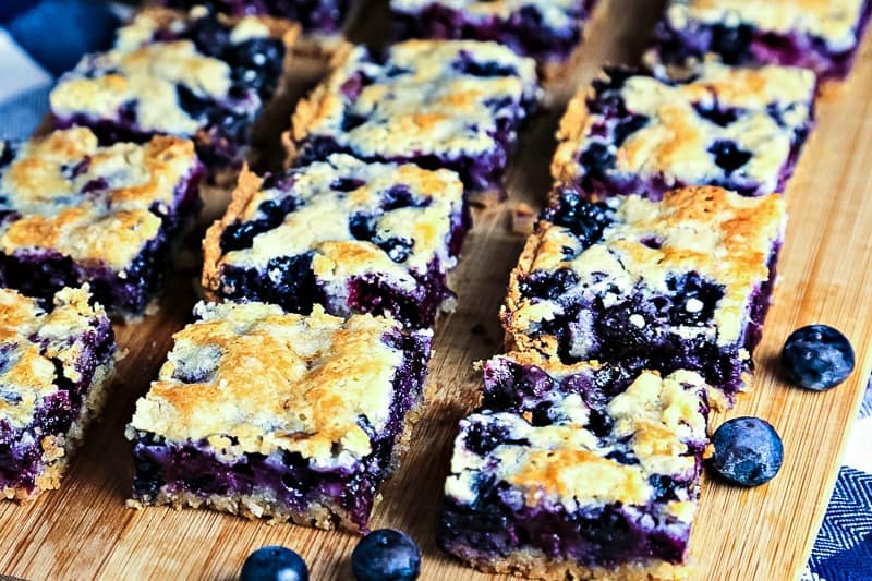 blueberry bars cut into squares