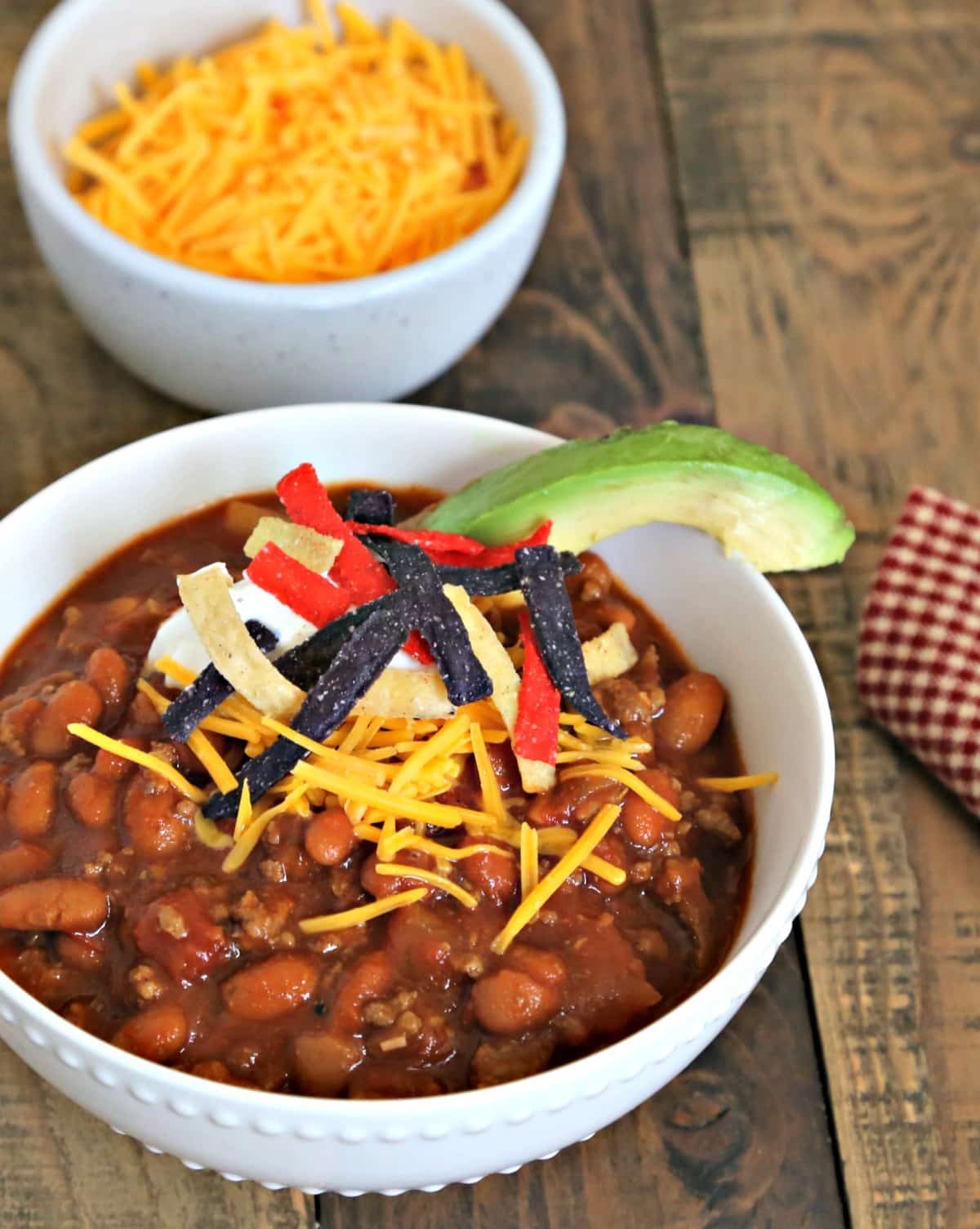 A bowl of Easy Homemade Red Chili on a table