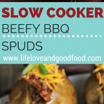 A Slow Cooker Beefy BBQ Spud on a plate