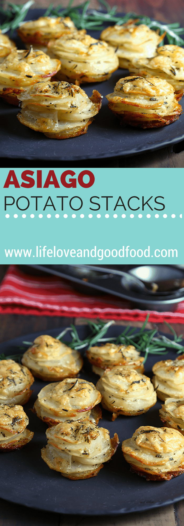 A tray of Asiago Potato Stacks