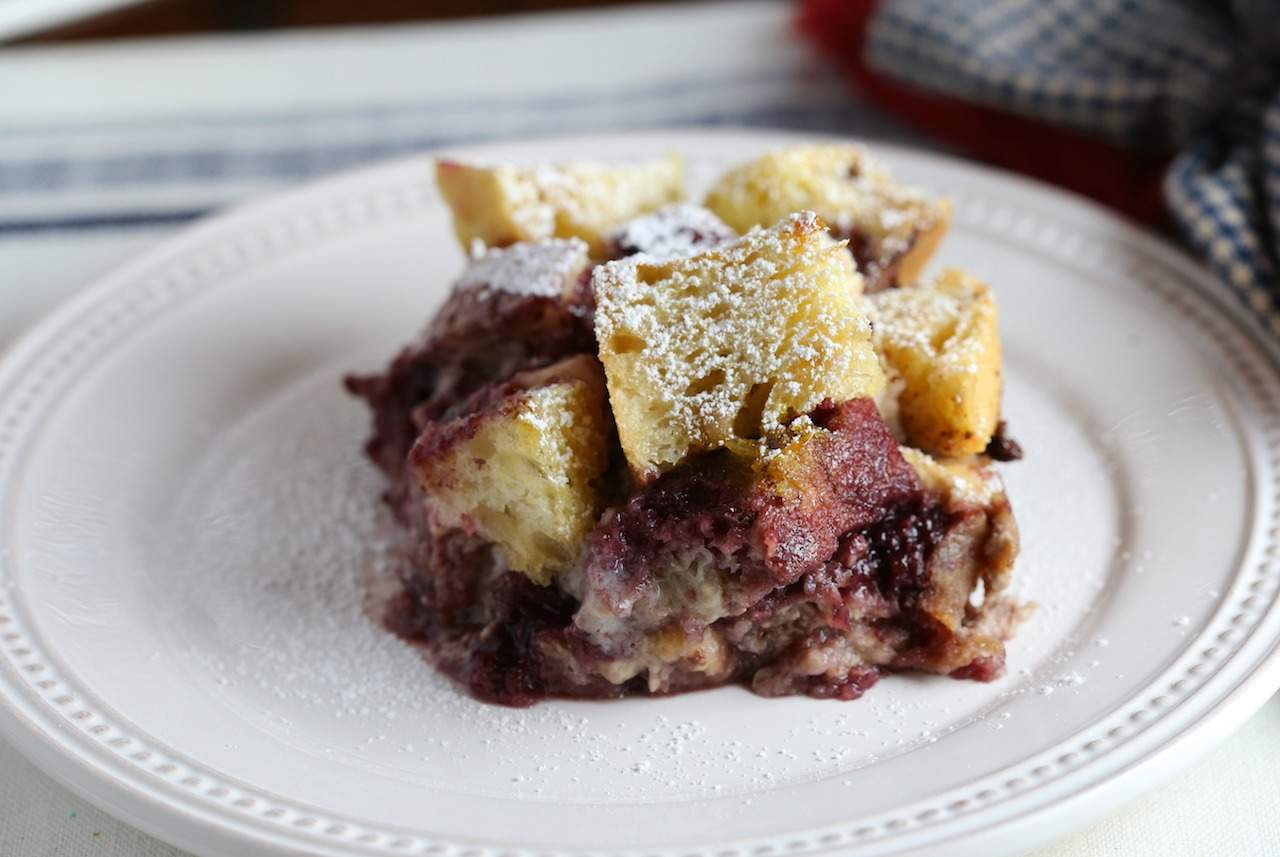 A piece of Blackberry French Toast on a plate