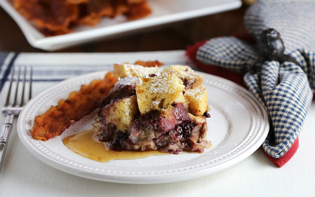 A plate of Blackberry French Toast on a table