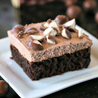 A Malted Mousse Brownie on a white plate