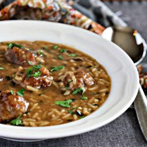 pork meatball and wild rice soup