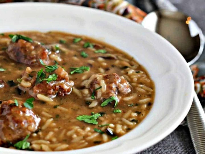 pork meatball and wild rice soup