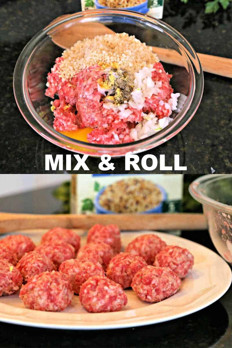 making meatballs for pork meatball and wild rice soup