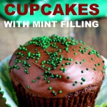 a Chocolate Cupcake with Mint Filling in a paper wrapper on a table