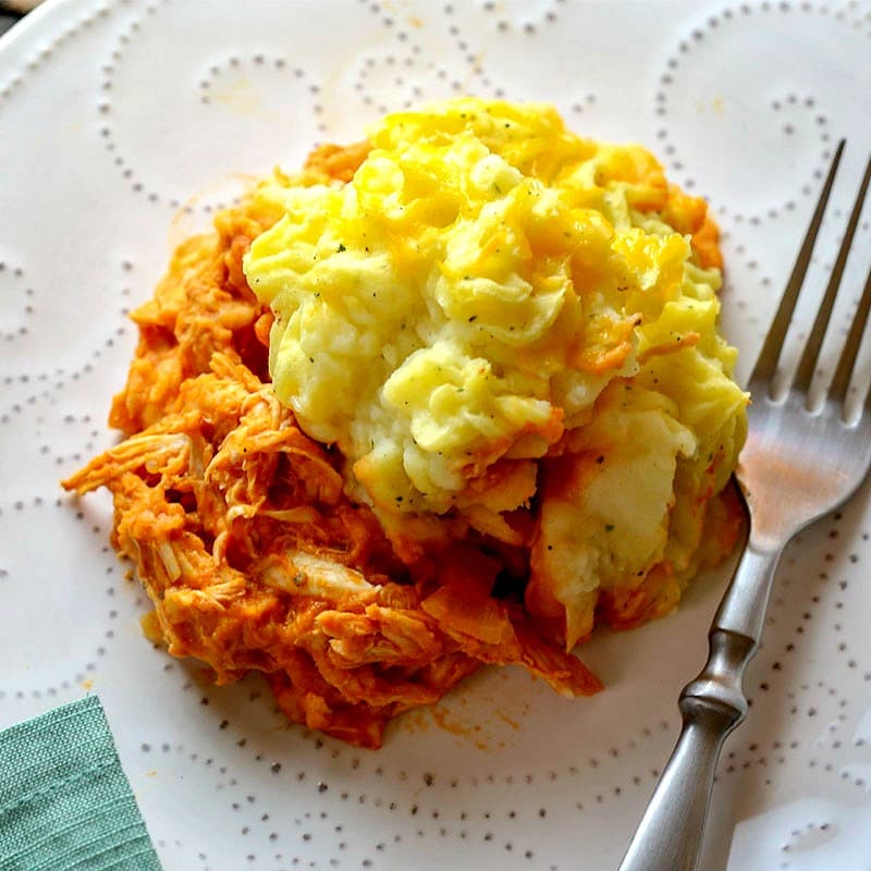 A plate of Buffalo Chicken Shepherd's pie