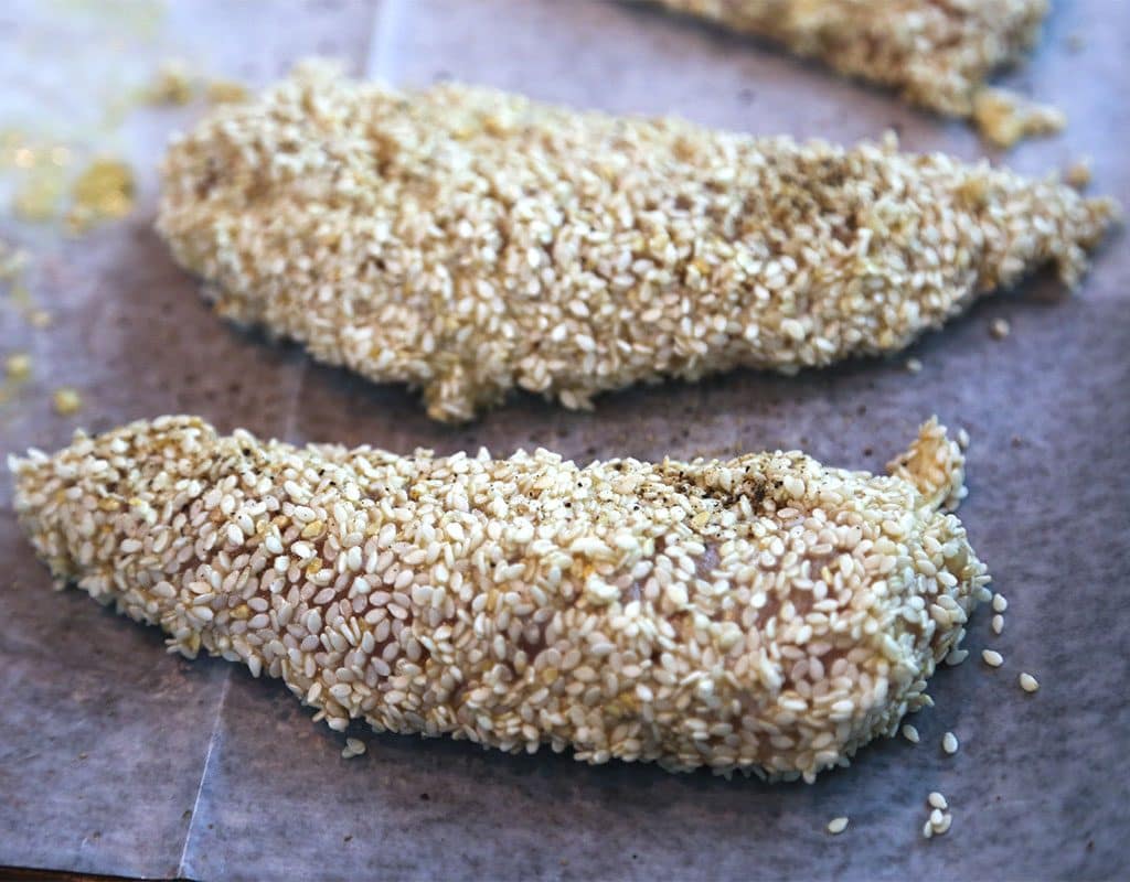 Breaded chicken ready for the oven