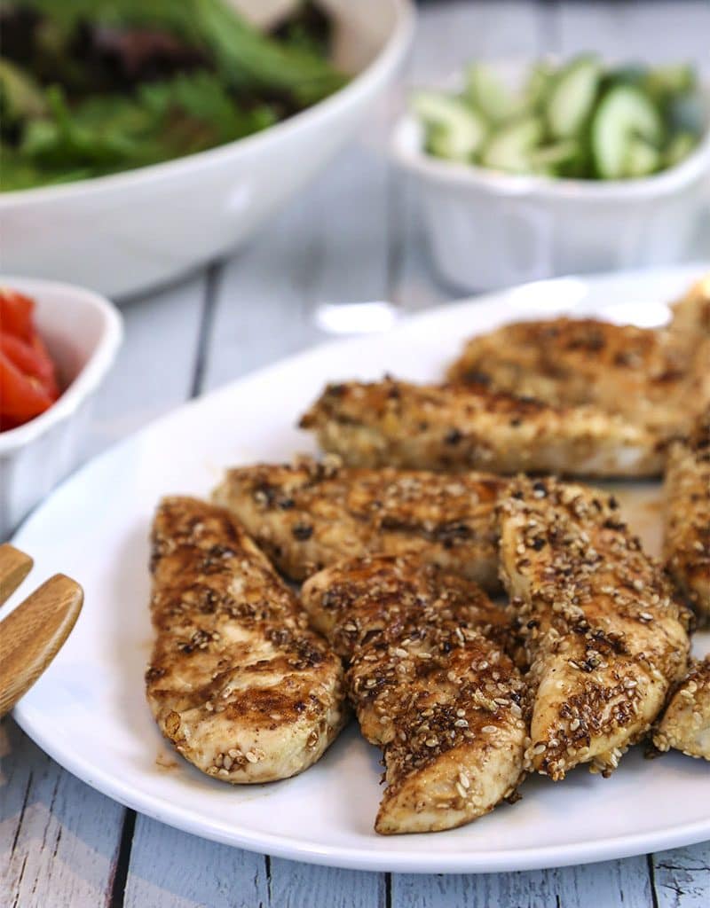 A plate of chicken, with Sesame Chicken Salad